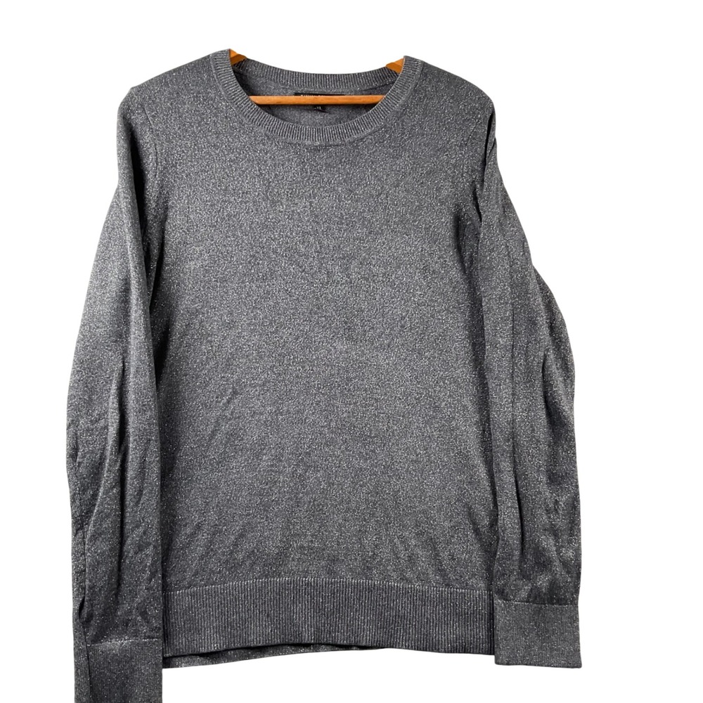 Banana Republic Sweater Womens XL Grey Metallic Shimmer Crewneck Long Sleeve